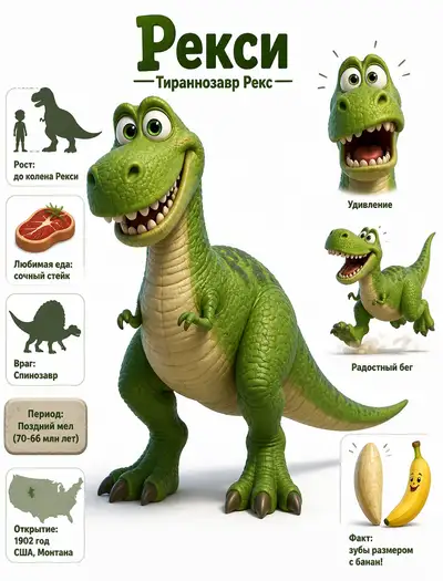 Pixar Character Design Sheet: Friendly T-Rex Rexi