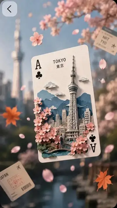 Playing card paper-cut diorama travel poster, Hakone