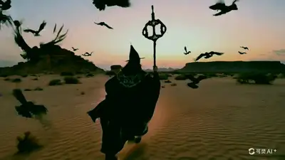 Witch Running in Desert at Dusk