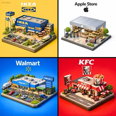 Isometric miniature diorama of any brand storefront