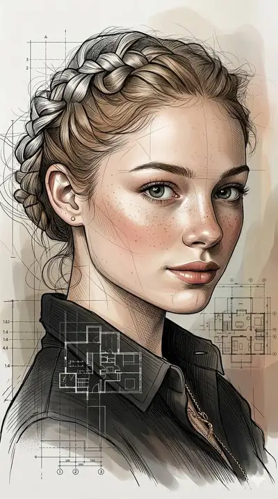 Hybrid Architectural Ink and Cinematic Portrait Style