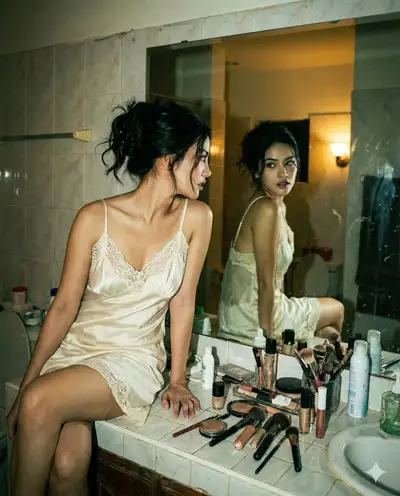 Selfie dans le miroir avec flash et verrouillage strict de l'identité du visage