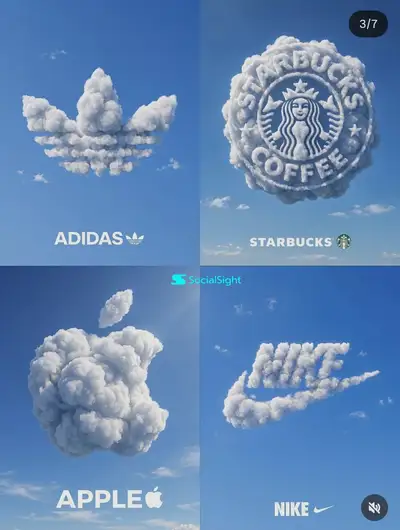 Grid poster of brand logos sculpted from clouds