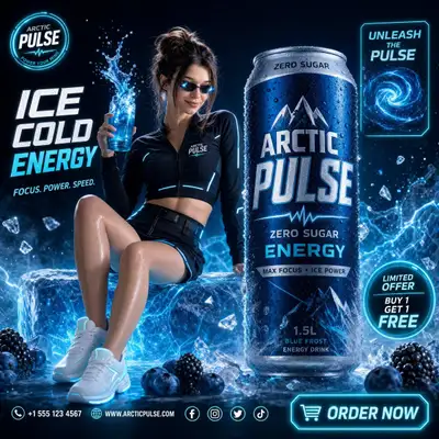 Futuristic energy drink beverage ad campaign
