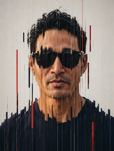 Vertical slice glitch fashion portrait, structured prompt
