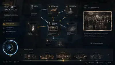 Interface HUD de Investigação para Jogo de Detetive AAA