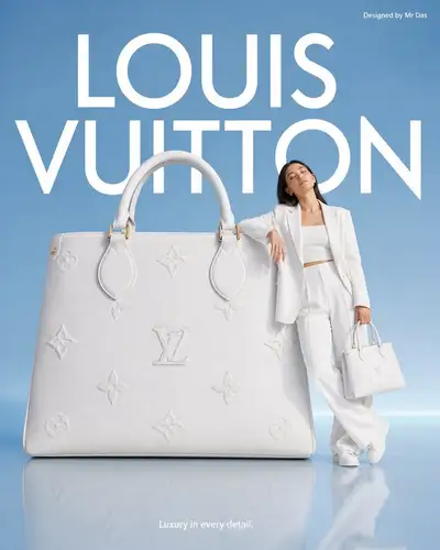 Minimalist oversized designer handbag advertisement