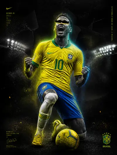 Neymar Jr selective color football poster