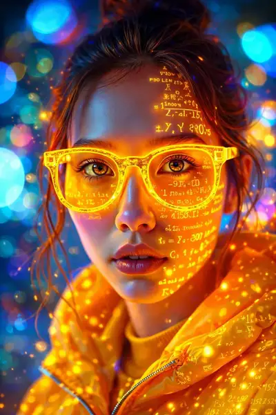 Neon-Cyber-Porträt mit leuchtenden Gleichungen