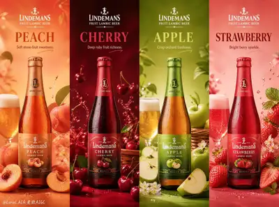 Lindemans水果兰比克啤酒四联广告海报