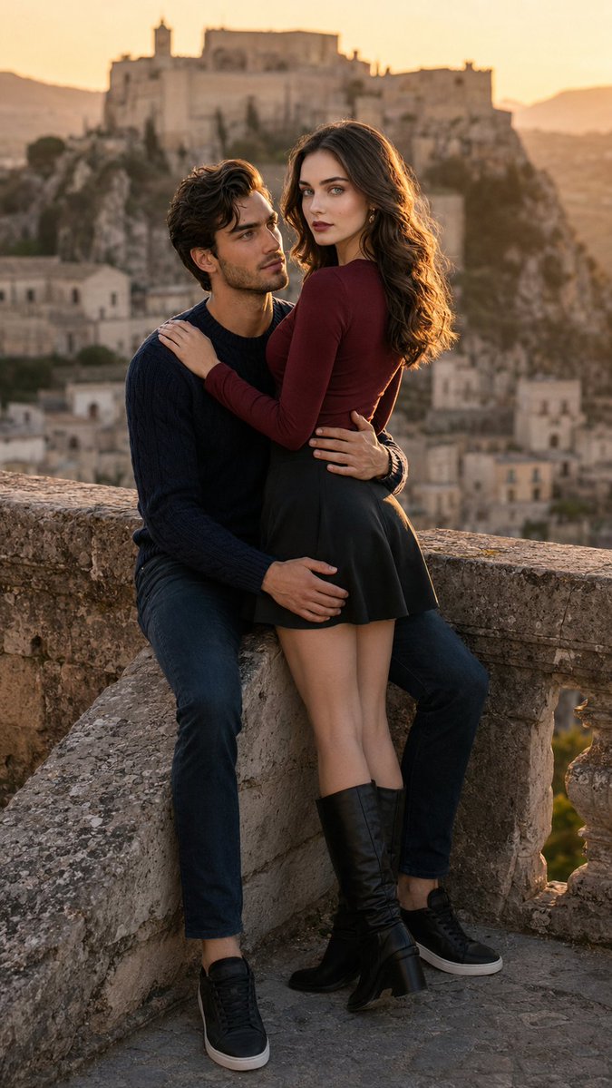 Romantic couple hand-kiss travel portrait prompt