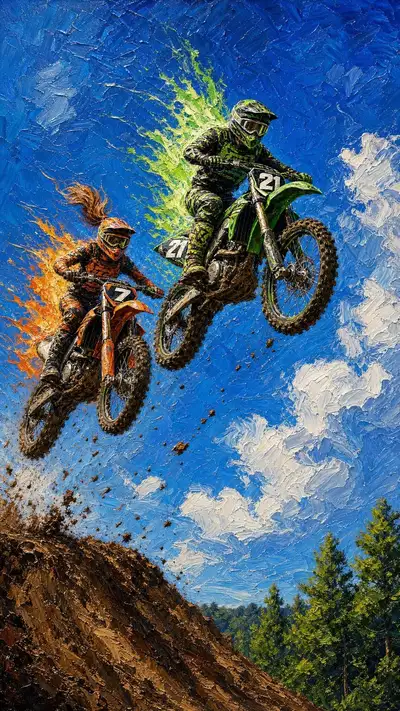Kinematografische Motocross-Doppelsprung-Illustration