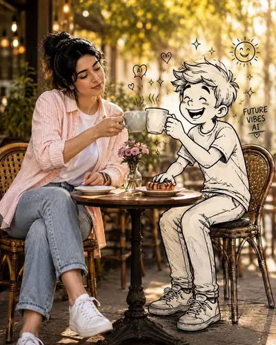Toast au café avec un ami griffonné à la main dans un café