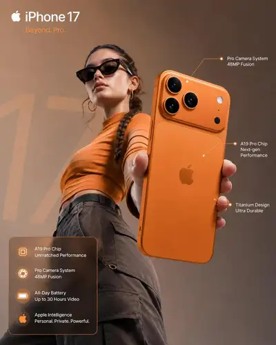 Premium smartphone advertisement with hero shot and UI overlays