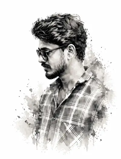 Monochrome ink side profile portrait transformation