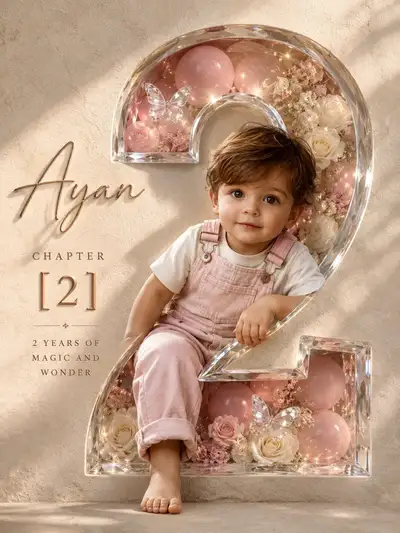 Luxury crystal-glass birthday number poster with child pop-out