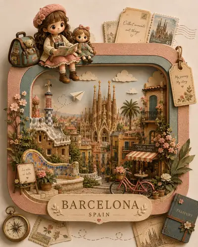 Paper-Craft Travel Diorama with Girl and Doll
