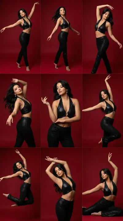 NanoBanana Pro: Red Background Dance Editorial 9-Panel Grid