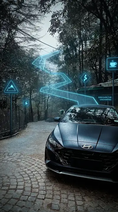 Charcoal hatchback cinematic forest advertisement