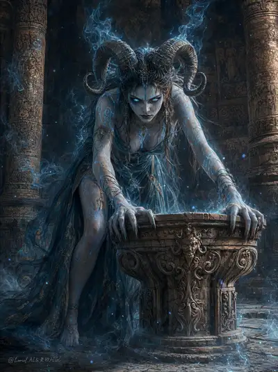 Dark-Fantasy-Ritualwächterin-Charakterillustration