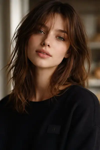 Ethereal Portrait of Young Woman with Wolf Cut