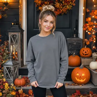 Halloween themed shirt mockup with a female model