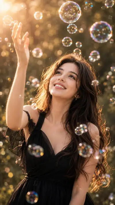 Golden-Hour Bubbles Cinematic Portrait