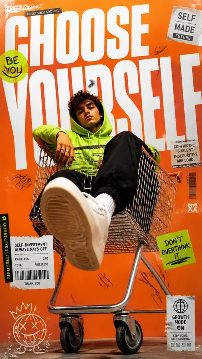 Choose Yourself shopping cart fashion campaign poster prompt