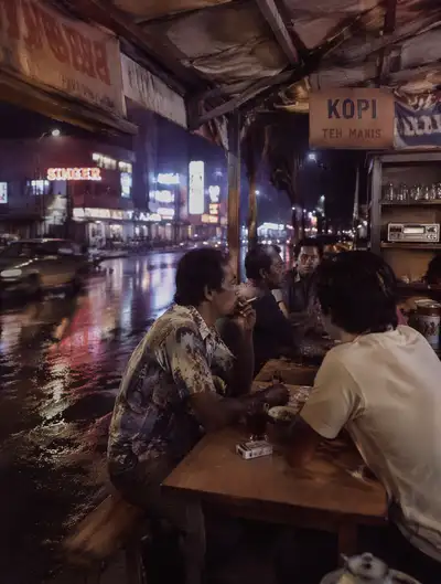 1978 Jakarta roadside coffee stall documentary photo
