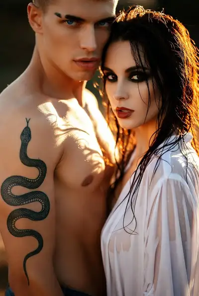Cinematic Couple Portrait with Snake Tattoo