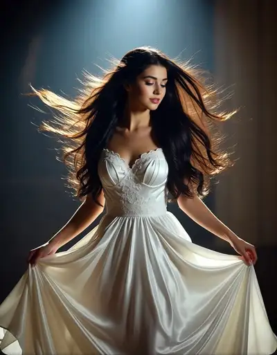 Cinematic Portrait of Elegant Woman in White Gown