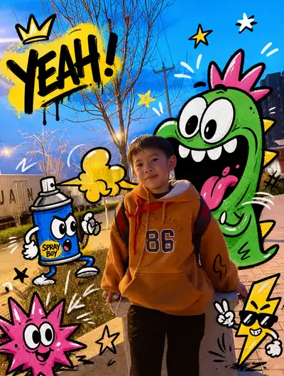 Street graffiti character overlay for real photos