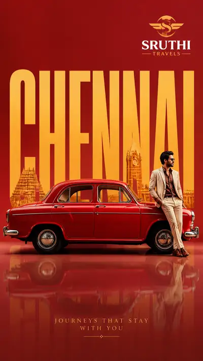 Surreal vintage car advertising poster with oversized typography