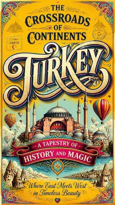 Vintage romantic Turkey travel poster with calligraphy