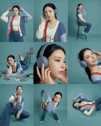 3x3 storyboard grid of headphones product lifestyle shots