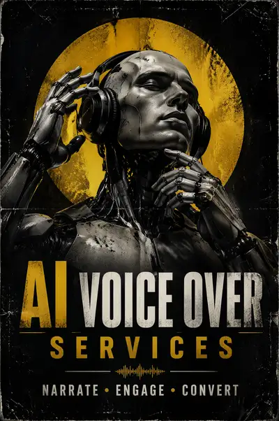Underground club style robot AI voice-over ad poster