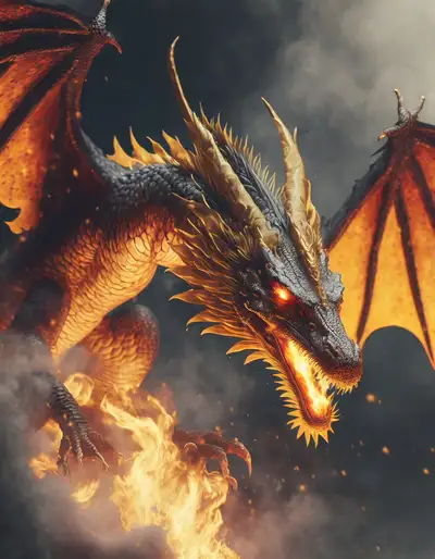 Filmisches Feuer speiendes Drachen-Prompt