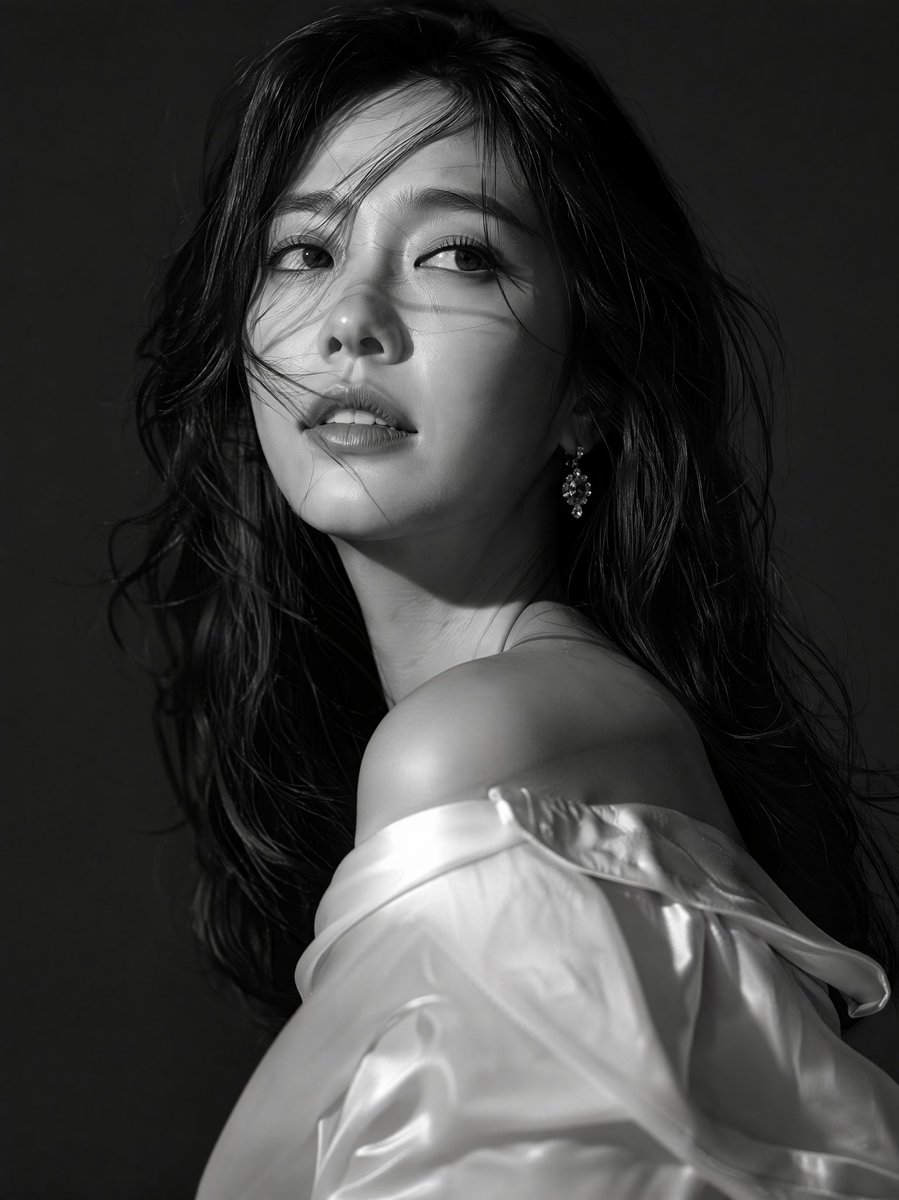 Black-and-white Vogue editorial portrait with hard side light (GPT Image 2)