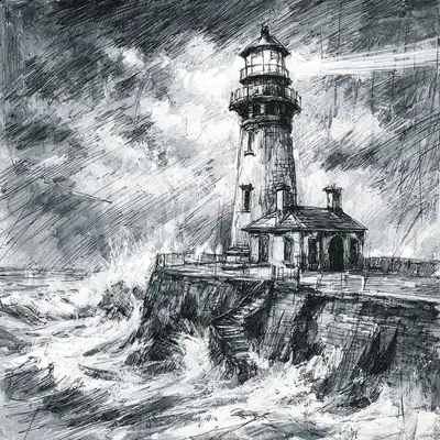 Charcoal Lighthouse Cliff