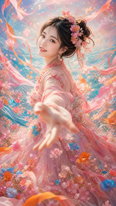 Ethereal flower fairy digital painting portrait