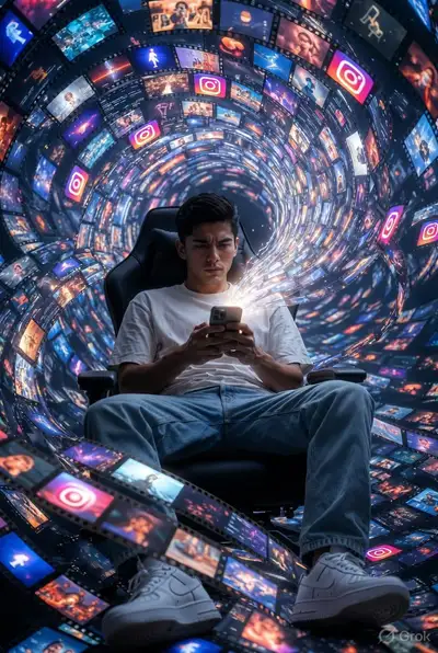 Hyper-detailed portrait of modern male in gaming chair with digital media vortex