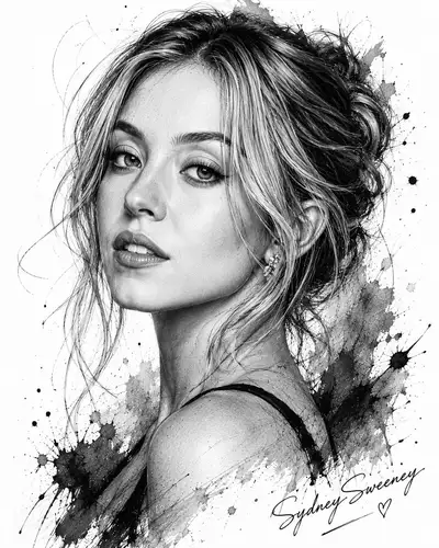 Monochrome Graphite and Ink Portrait Prompt