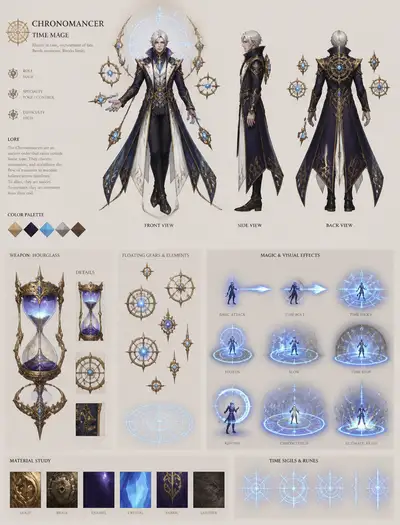 Chronomancer Time Mage character sheet prompt