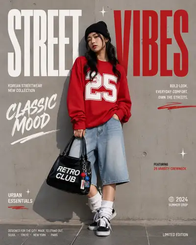 Prompt editorial de campagne mode streetwear coreenne