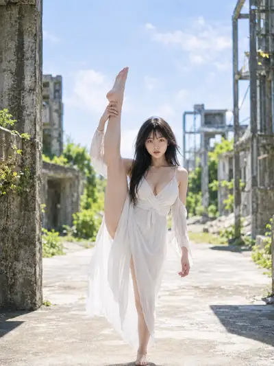 Ruined Pillar Portrait with Vertical Leg Pose