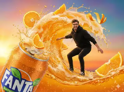 Fantasy orange soda wave surfing commercial