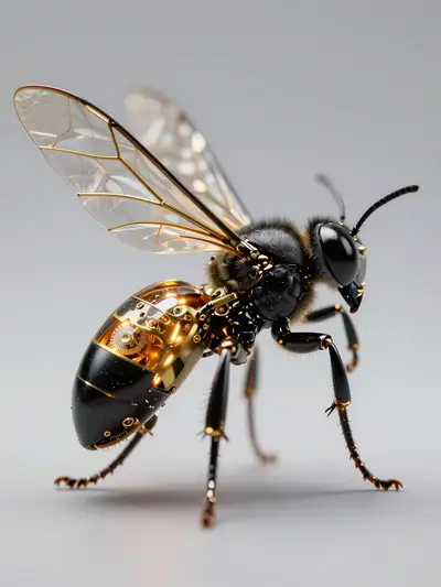 Hyper-detailed mechanical wasp macro render