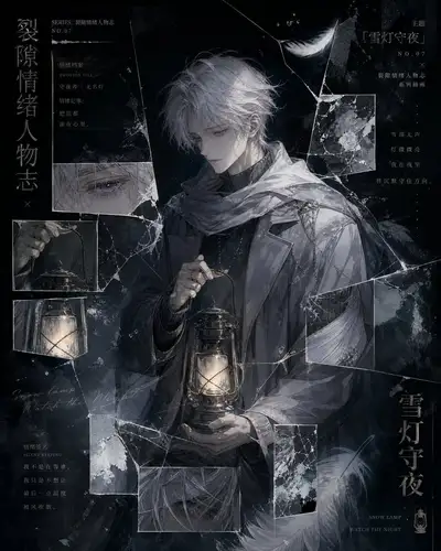 Anime emotional illustration poster template with fragments