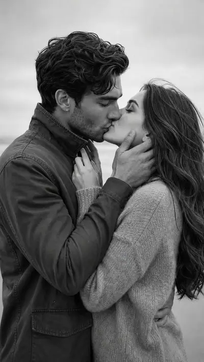 Ultra-Realistic B&W Cinematic Romantic Kiss Portrait