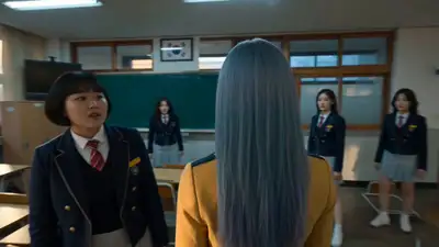 Korean school action drama, one-shot classroom fight scene
